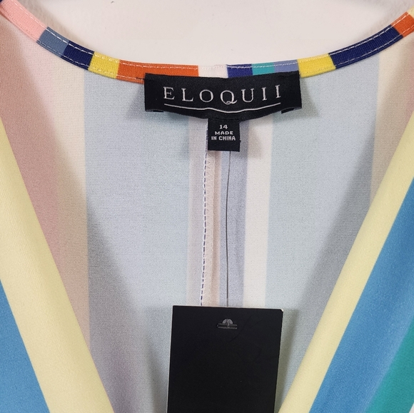 Eloquii Women's Vibrant Multicolor Striped Maxi Dress Front Wrap Tie, sz 14 - Picture 2 of 14